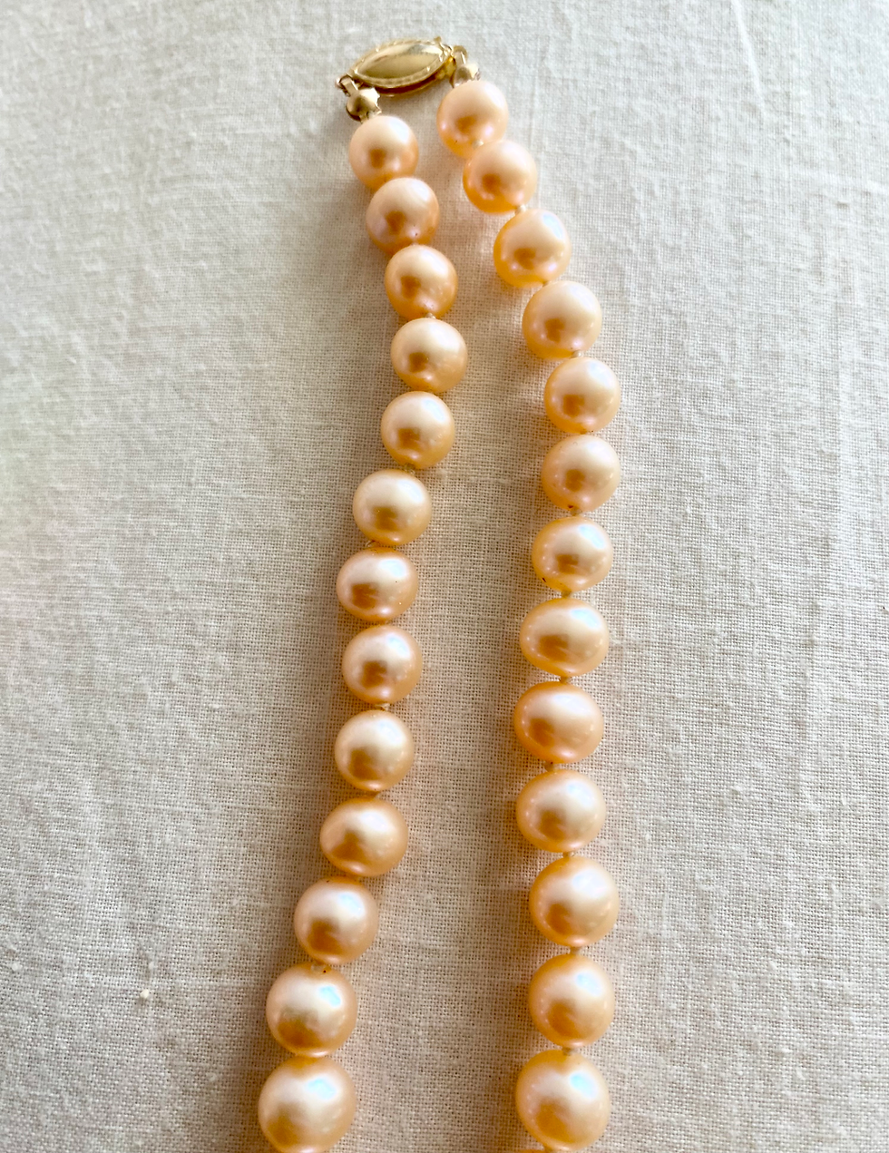 Thumbnail: AA peach freshwater pearl necklace with 14 kt gold