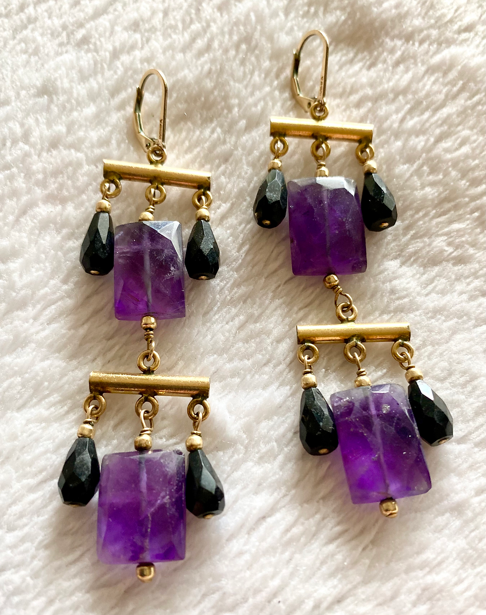 Thumbnail: Amethyst and Black Onyx earrings with 14 kt gf