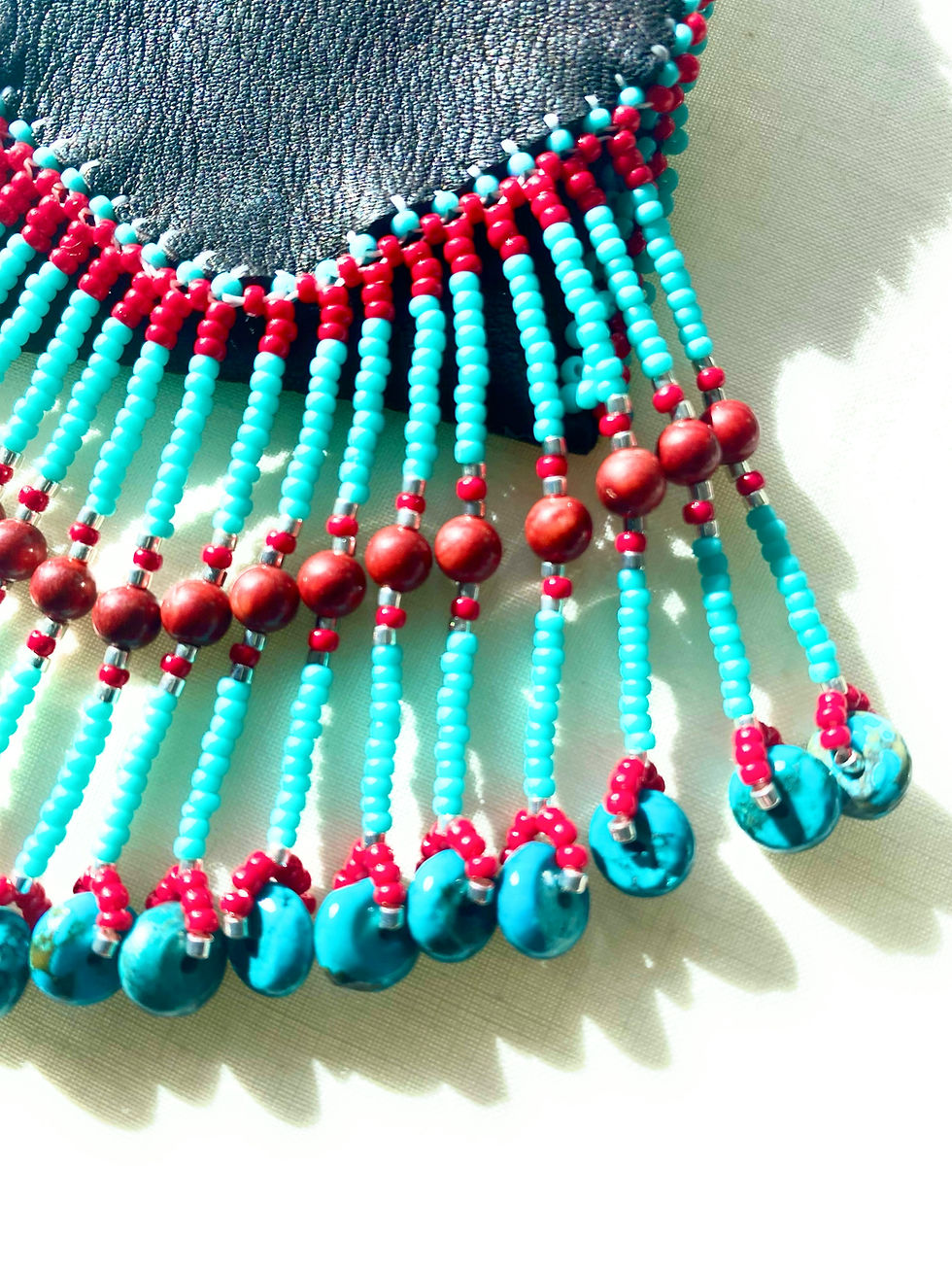 Thumbnail: Beaded medicine bag with turquoise and coral