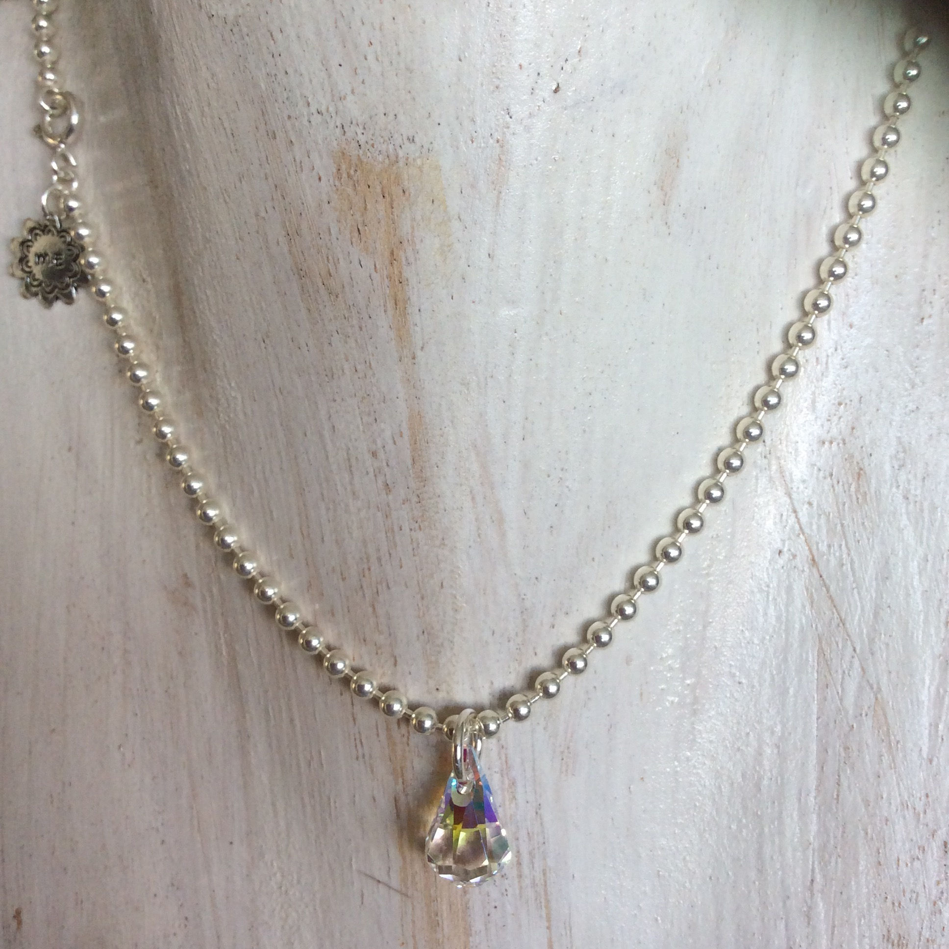 14” (35cm) 3mm ball choker with AB Swarovski Crystal drop pendant