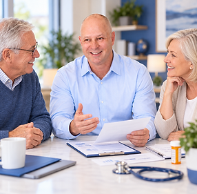 Shannon Redman reviewing personalized Medicare coverage options with a couple.