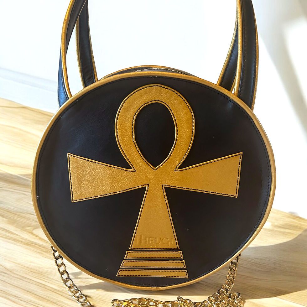 Thumbnail: Cowhide Leather Handbag | Black and Gold Bag | Theugi New York