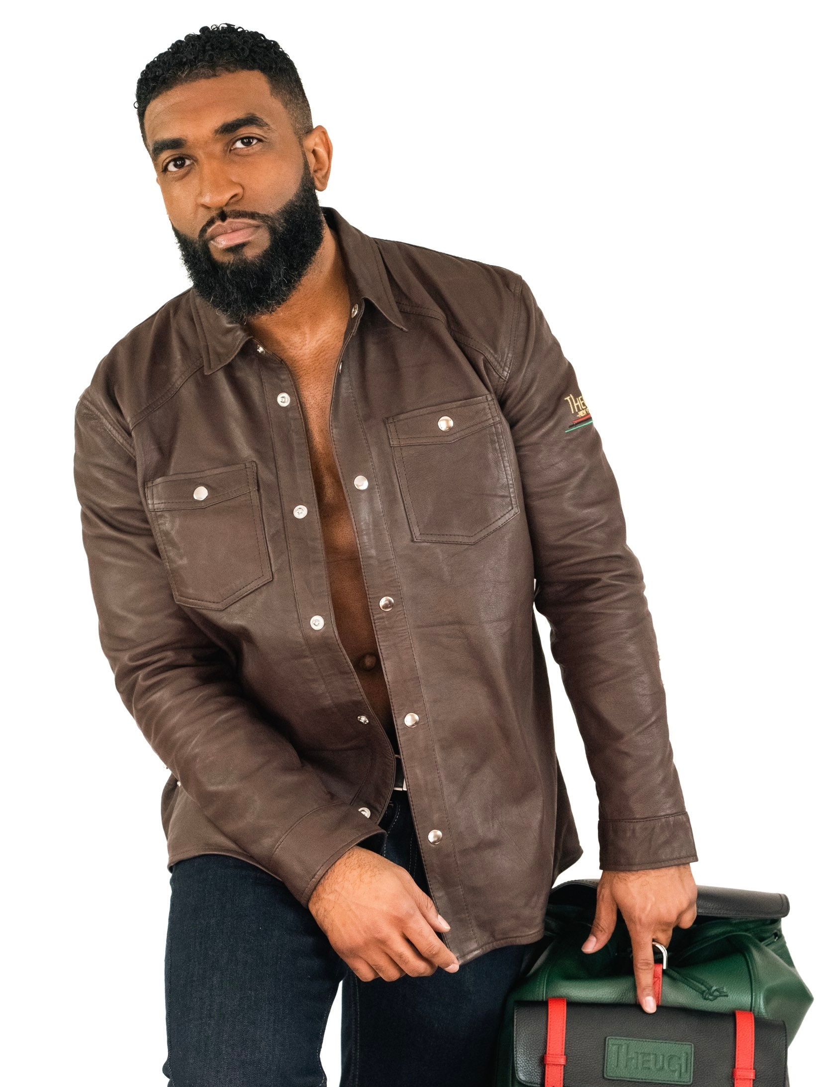 Leather Shirt Jacket - Brown