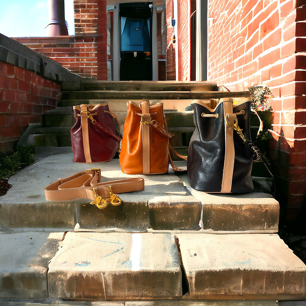 Thumbnail: Marcia Drawstring Bucket Bag - Orange & Cream