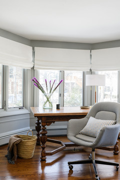 Tiffany Weiss Interior Design, Office Remodel, Cool tones, Gray walls, vintage desk and chair
