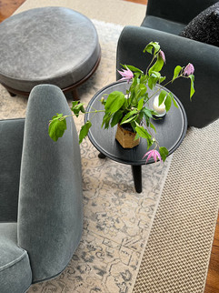 Tiffany Weiss Interior Design, Office Remodel, Cool tones, Gray walls, mohair chairs, seating area, layered rugs