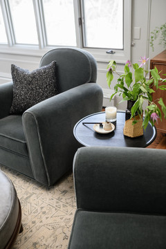 Tiffany Weiss Interior Design, Office Remodel, Cool tones, Gray walls, Mohair lounge chairs