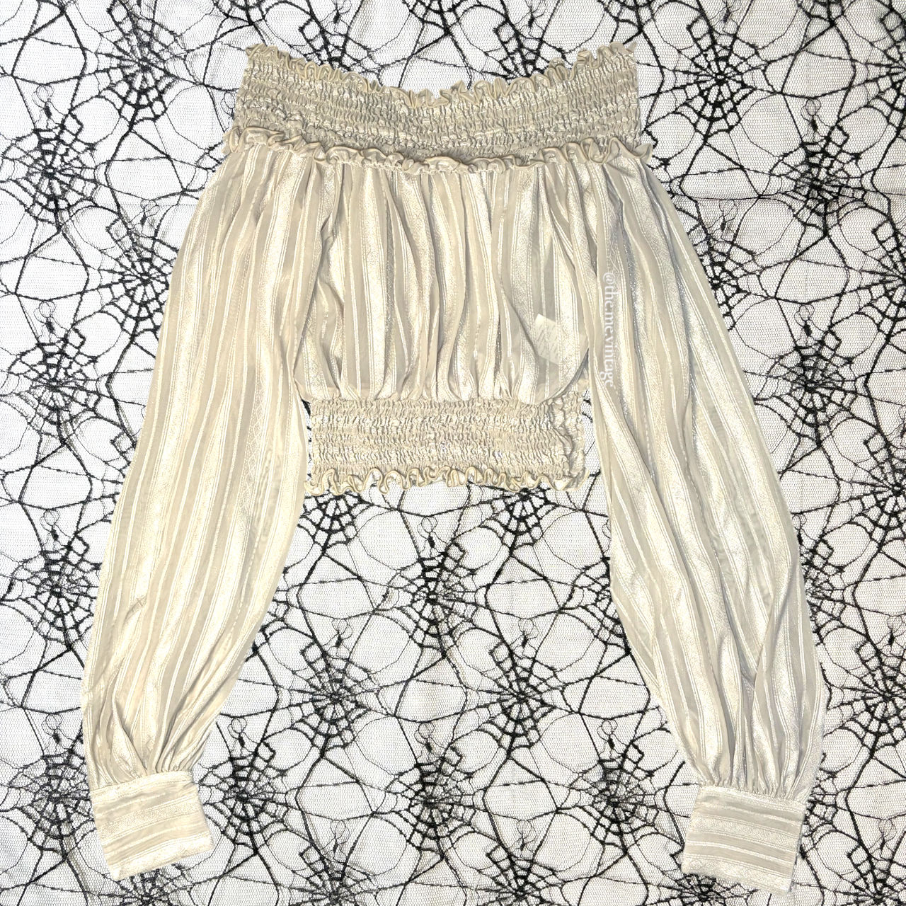 Alice Auaa Creme Vanilla White Shimmer Off Shoulder Top