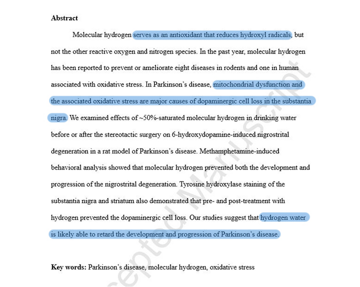 Molecular hydrogen Parkinsons study
