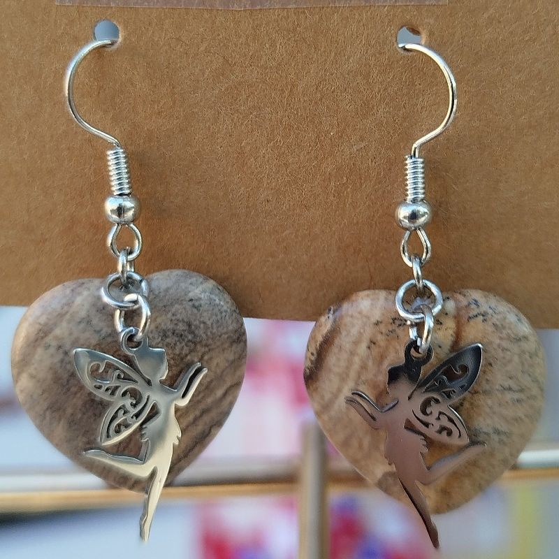 Boucles d'oreilles Cœur Jaspe Paysage 
