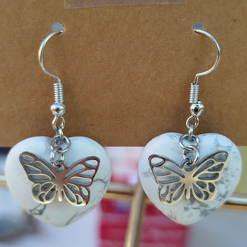 Boucles d'oreilles Cœur Howlite 