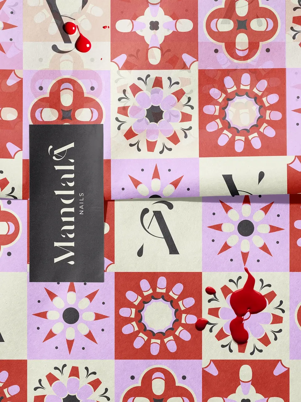 Carta decorativa con pattern e logo Mandala – branding per centro nails.