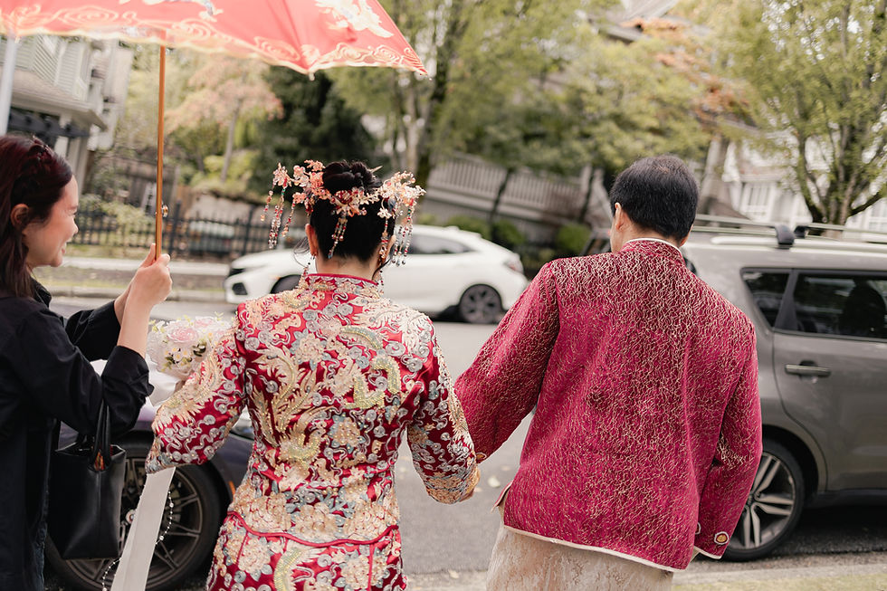 This is a Chinese style tea ceremonies where the couple have going our of the house with red umbrella