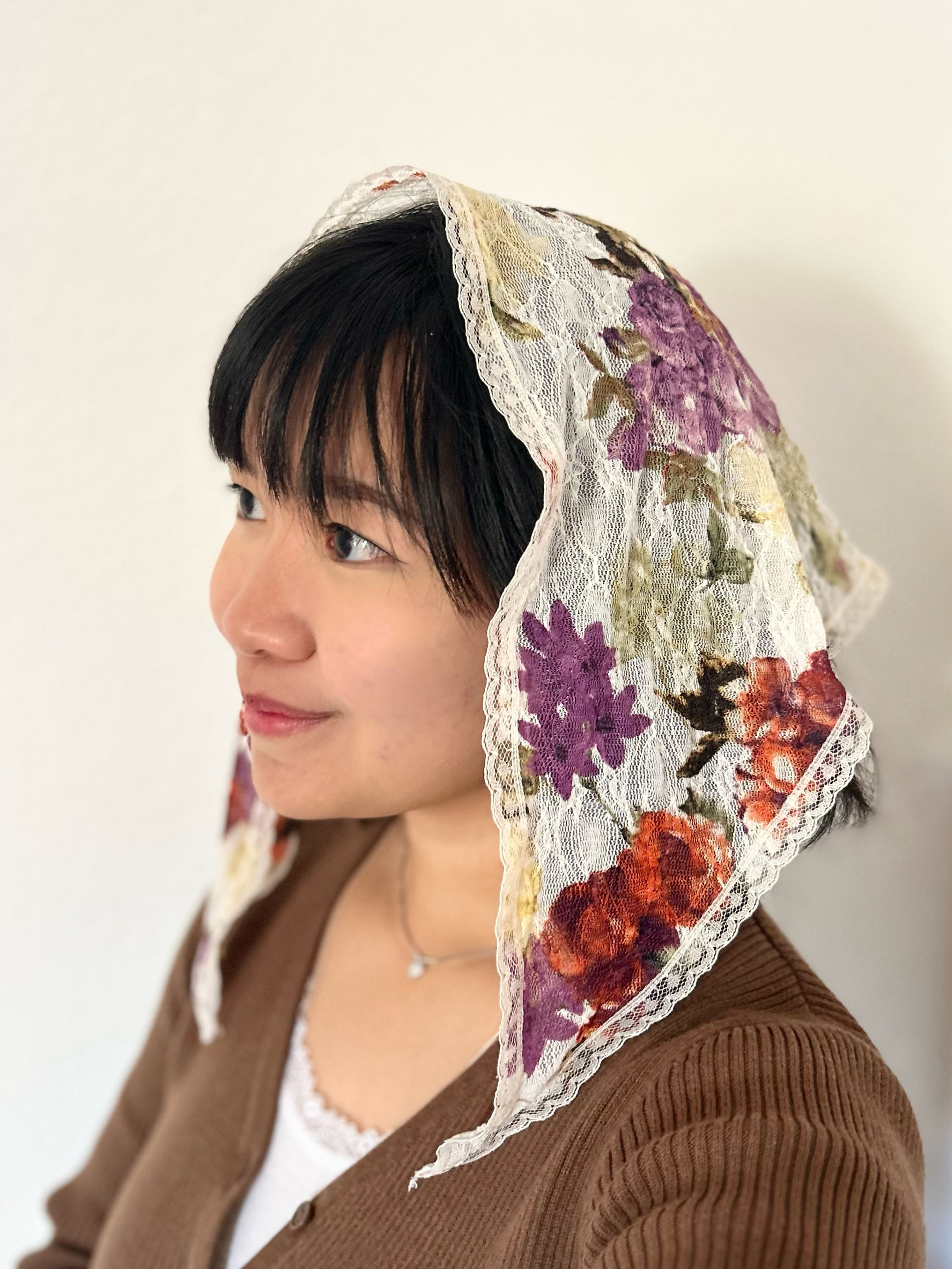  St. Marcella of Rome Triangle Veil - W/ Thin Lace Trim