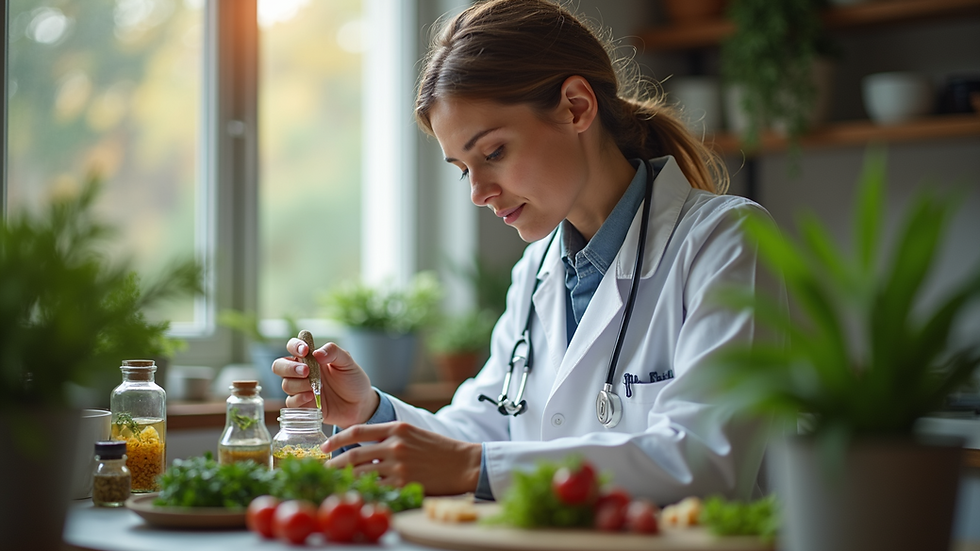 Close-up view of a holistic vet preparing herbal remedies