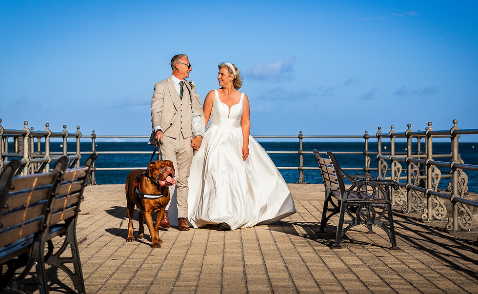 Bride and Groom on the peer with Dudley Wedding Photographer The Multi Media Market Wedding Videography and Photography.