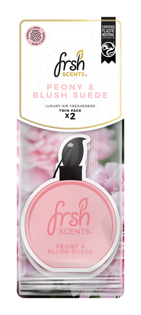 FRSH Scents Peony & Blush Suede Luxury Paper Air Freshener Packaging : Twin Pack