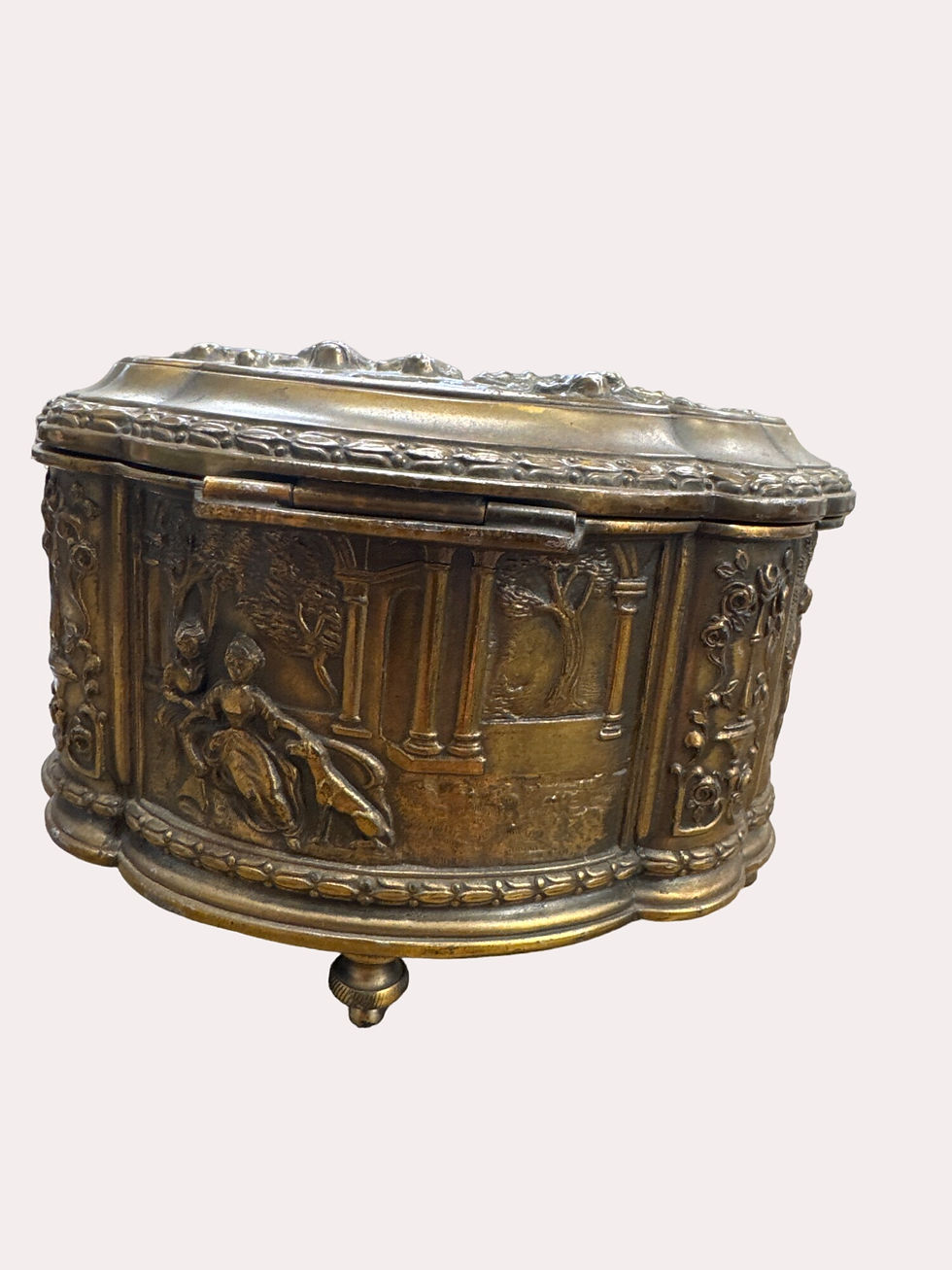 Thumbnail: Jennings Brothers brass blue velvet lining jewelry trinket casket box SKU 6059