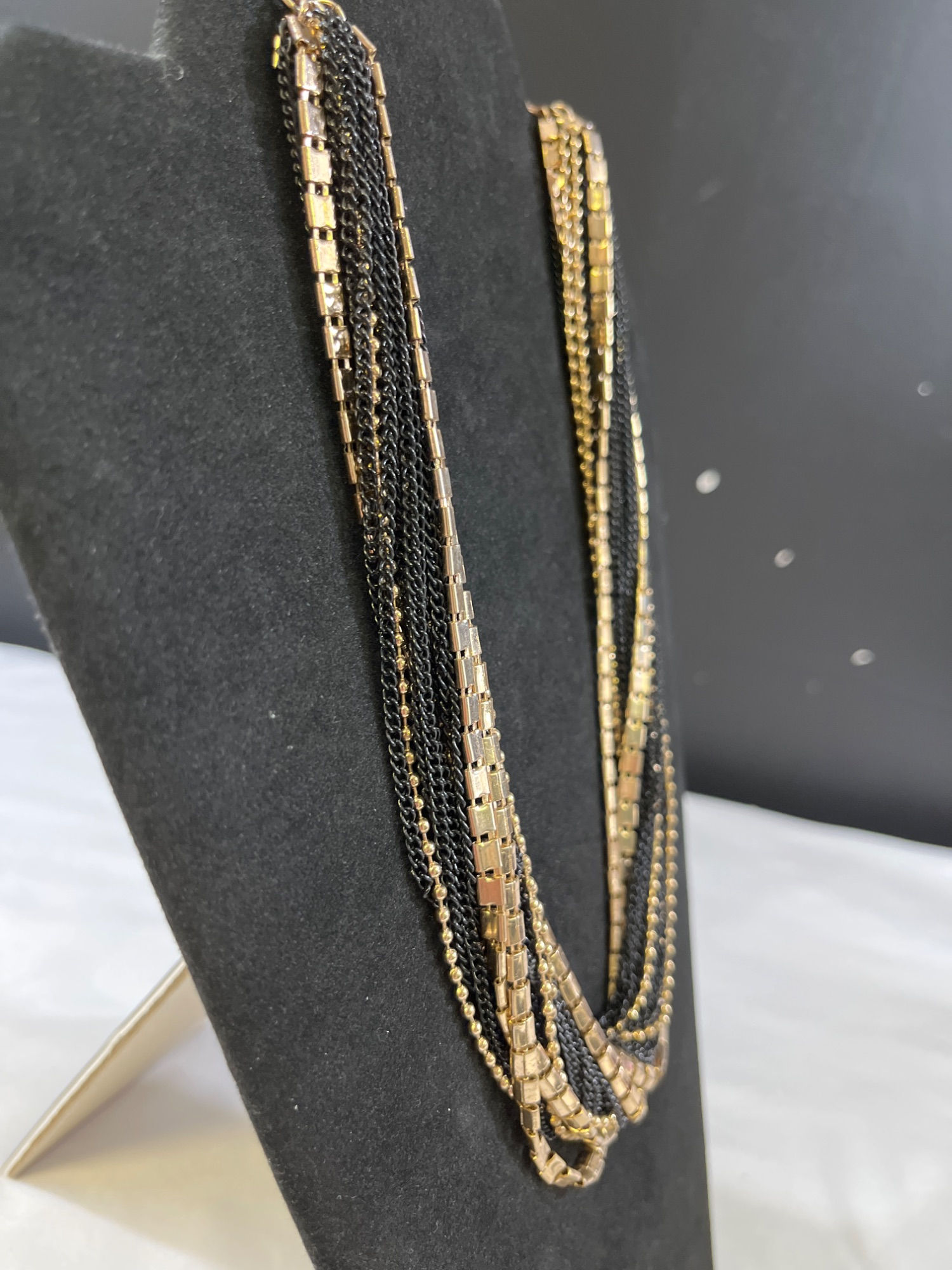 Vintage Womens Gold & Black 10 Strand Chain Necklace SKU 6406