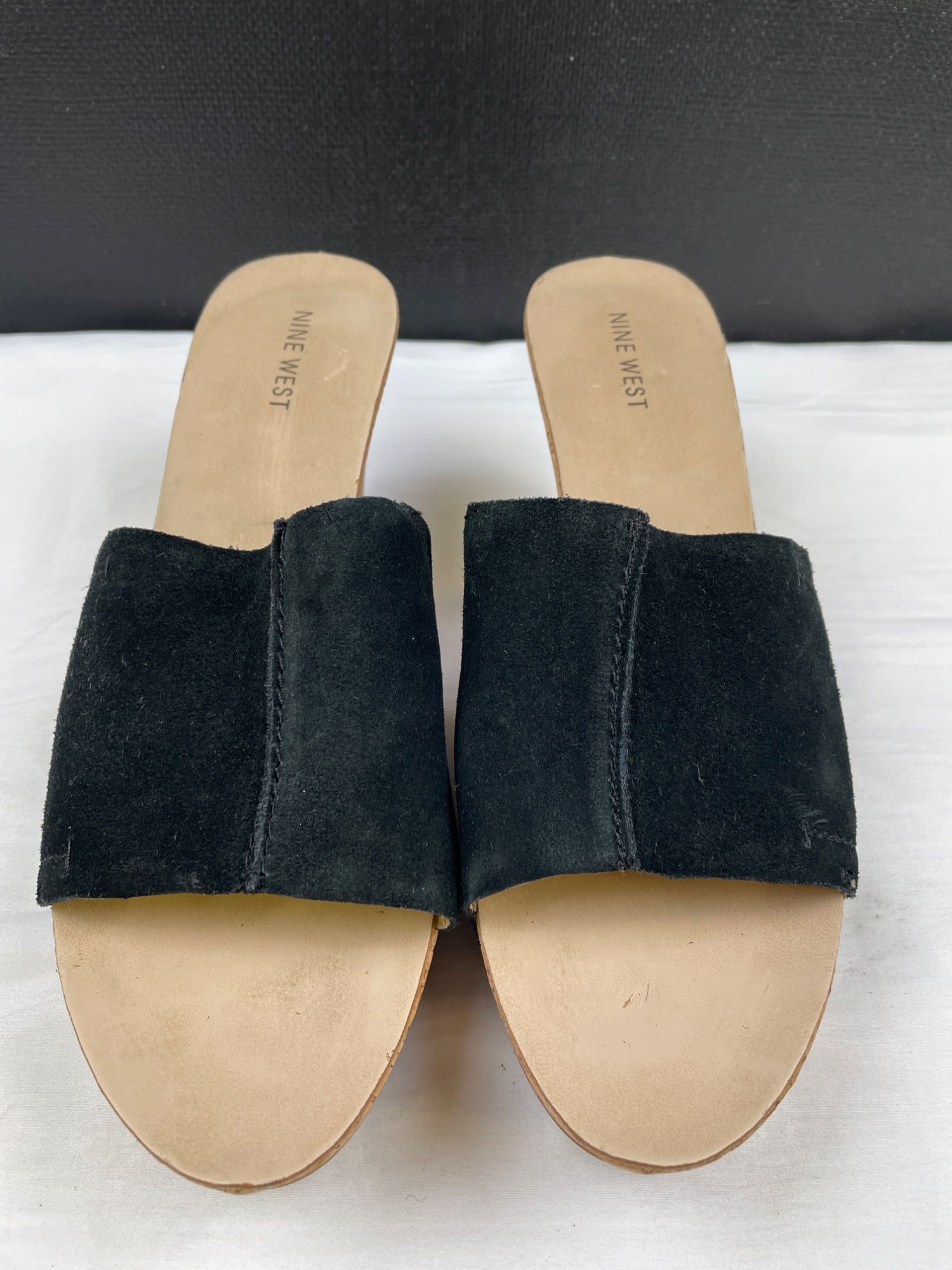 Nine West Women's Black Suede Shoes/Wedge Sandals Heel 4" Size 10 SKU 3742