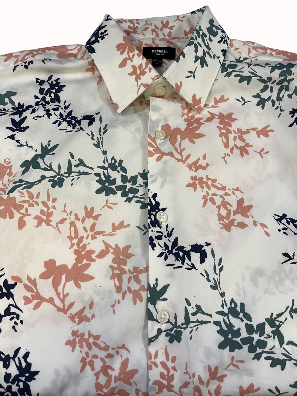 Thumbnail: Express Mens White Floral Slim 1MX Button Up Shirt Size M SKU 6703