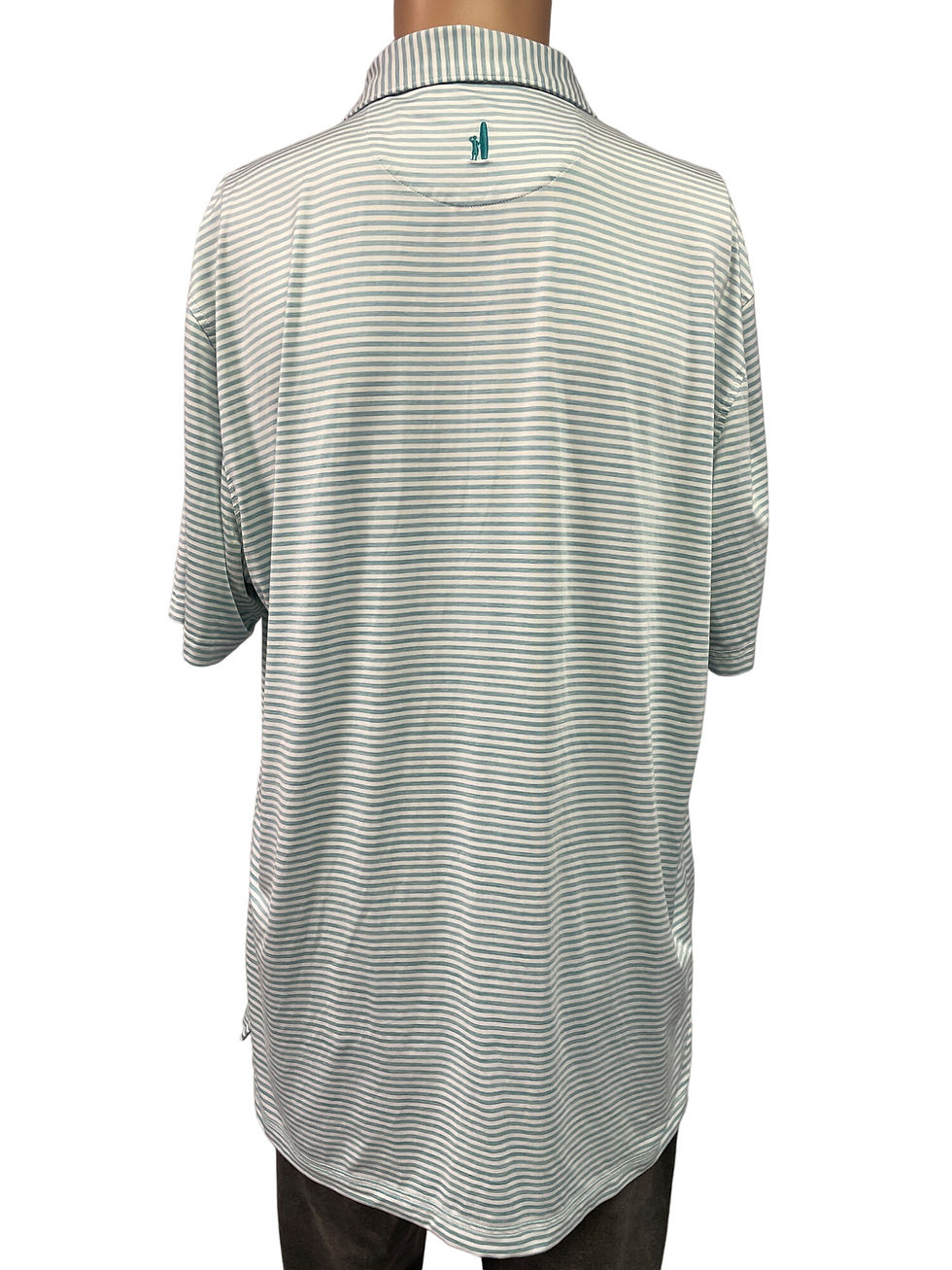 johnnie-O Men's Light Green & White Striped Polo Golf Shirt Size L-SKU1999
