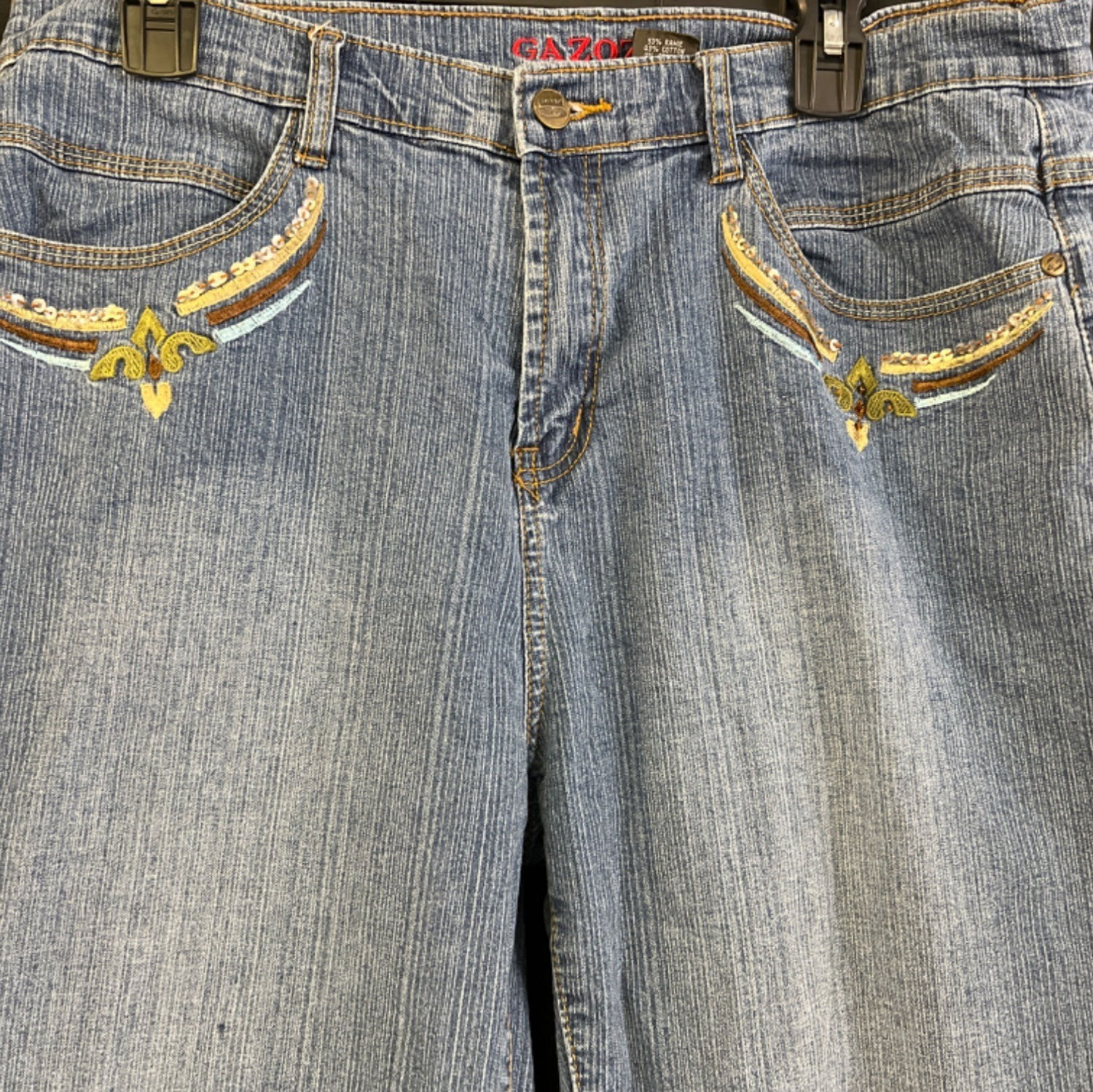 Gazoz Women's Blue Embroidered Jeans/Straight Leg Sz 14 SKU 4258