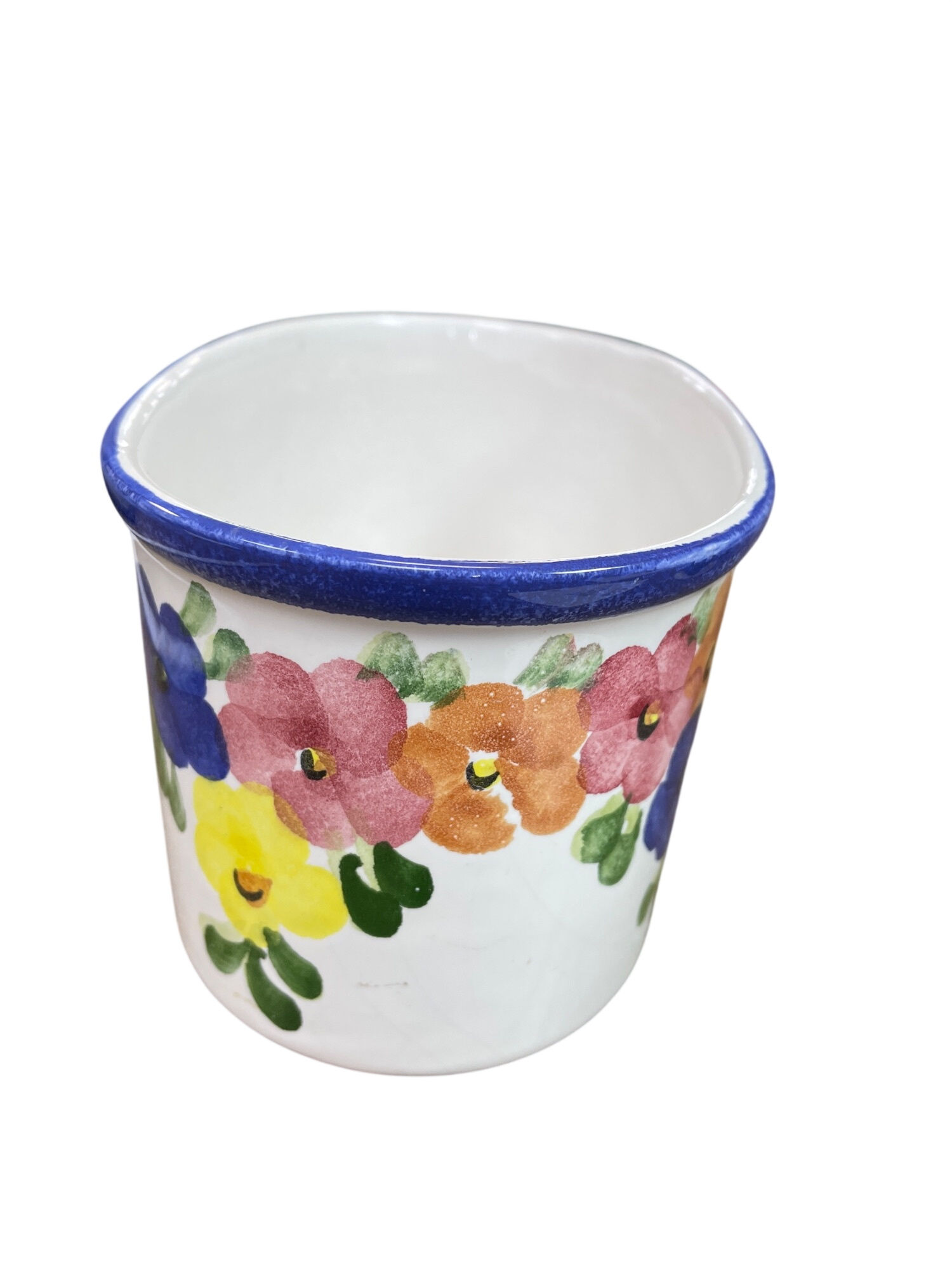 Pourtugal Hand Painted white yellow oval vase bowl 5"x7.5" SKU 9669