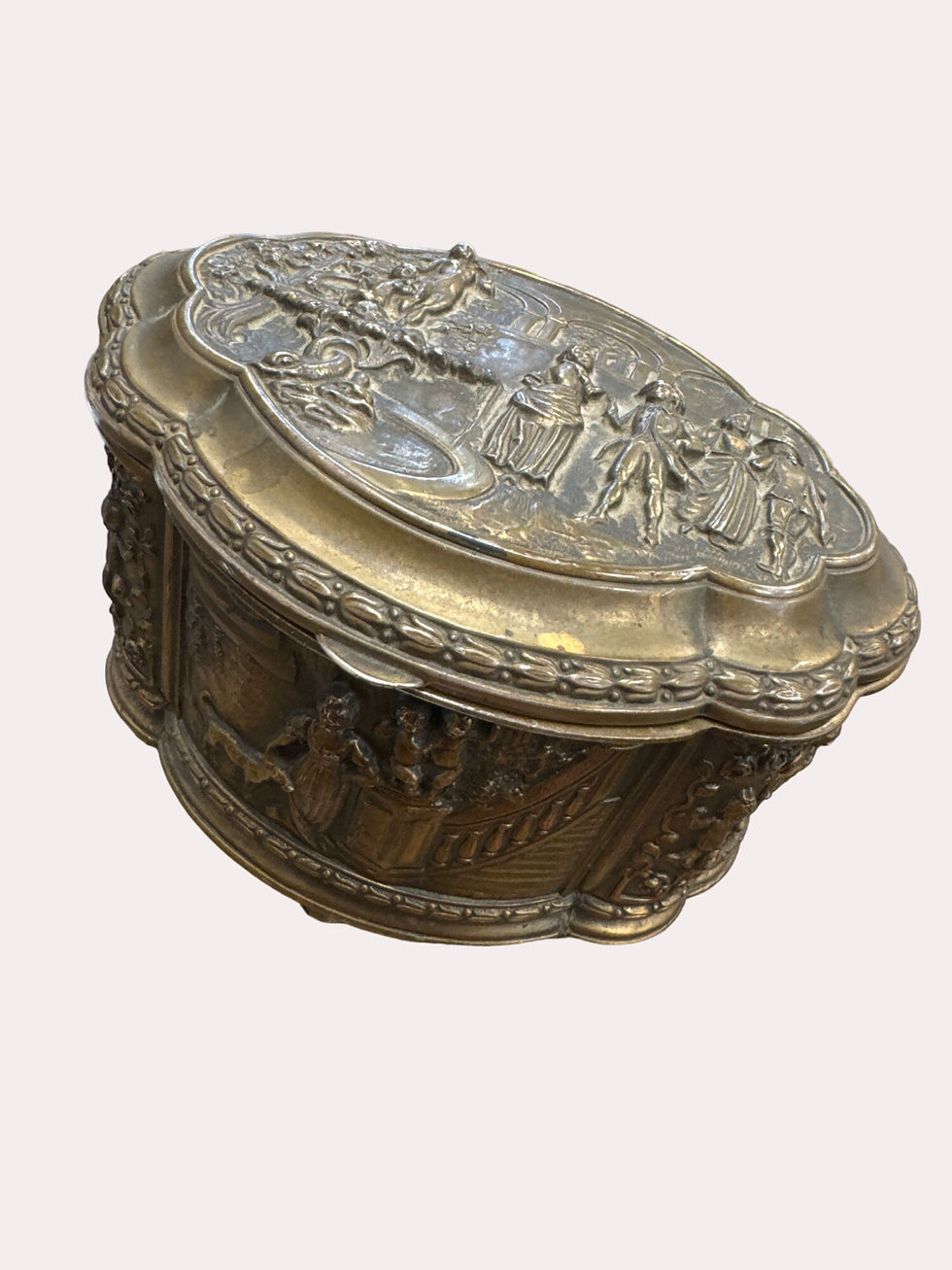 Thumbnail: Jennings Brothers brass blue velvet lining jewelry trinket casket box SKU 6059