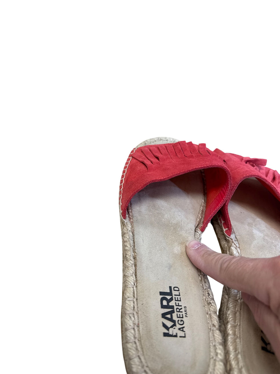 Thumbnail: Karl Lagerfeld Womens Red Suede Fringe Espadrille Sandals Size 11 SKU8125