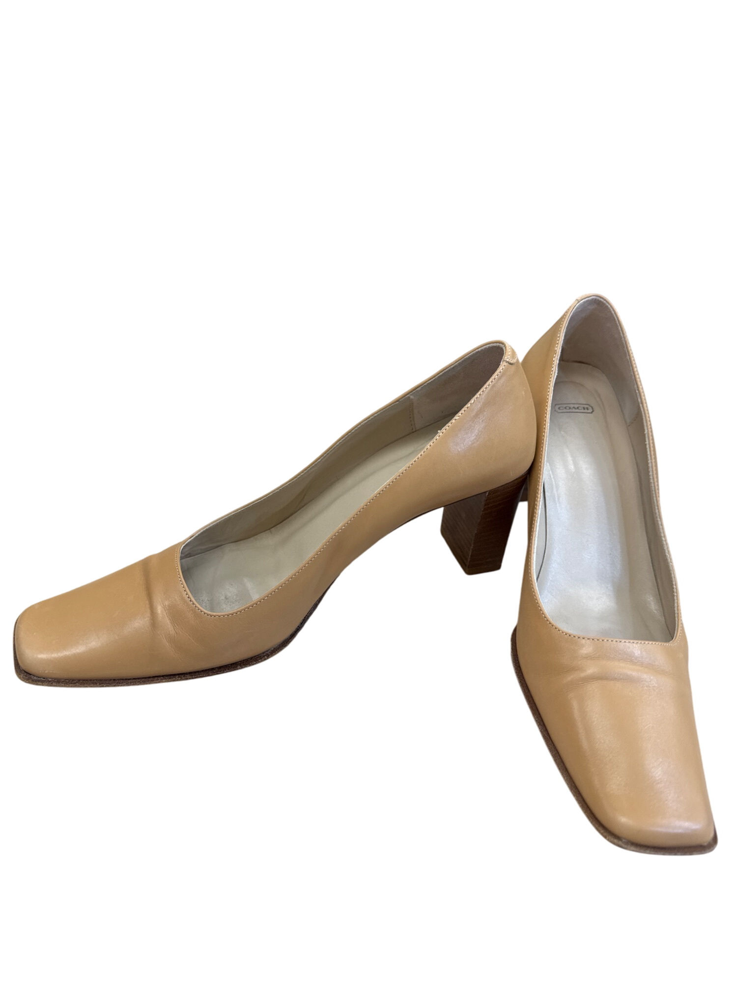 Coach Malorie womens Vintage Tan Leather Square heels pumps size 8AA KU8092