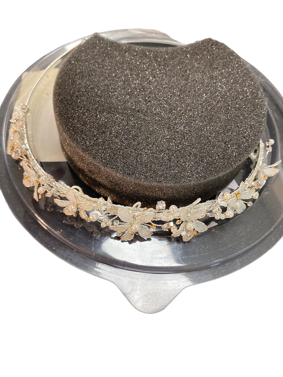 Thumbnail: David’s Bridal Ladies Tiara Collection white beads and floral tiara SKU 565