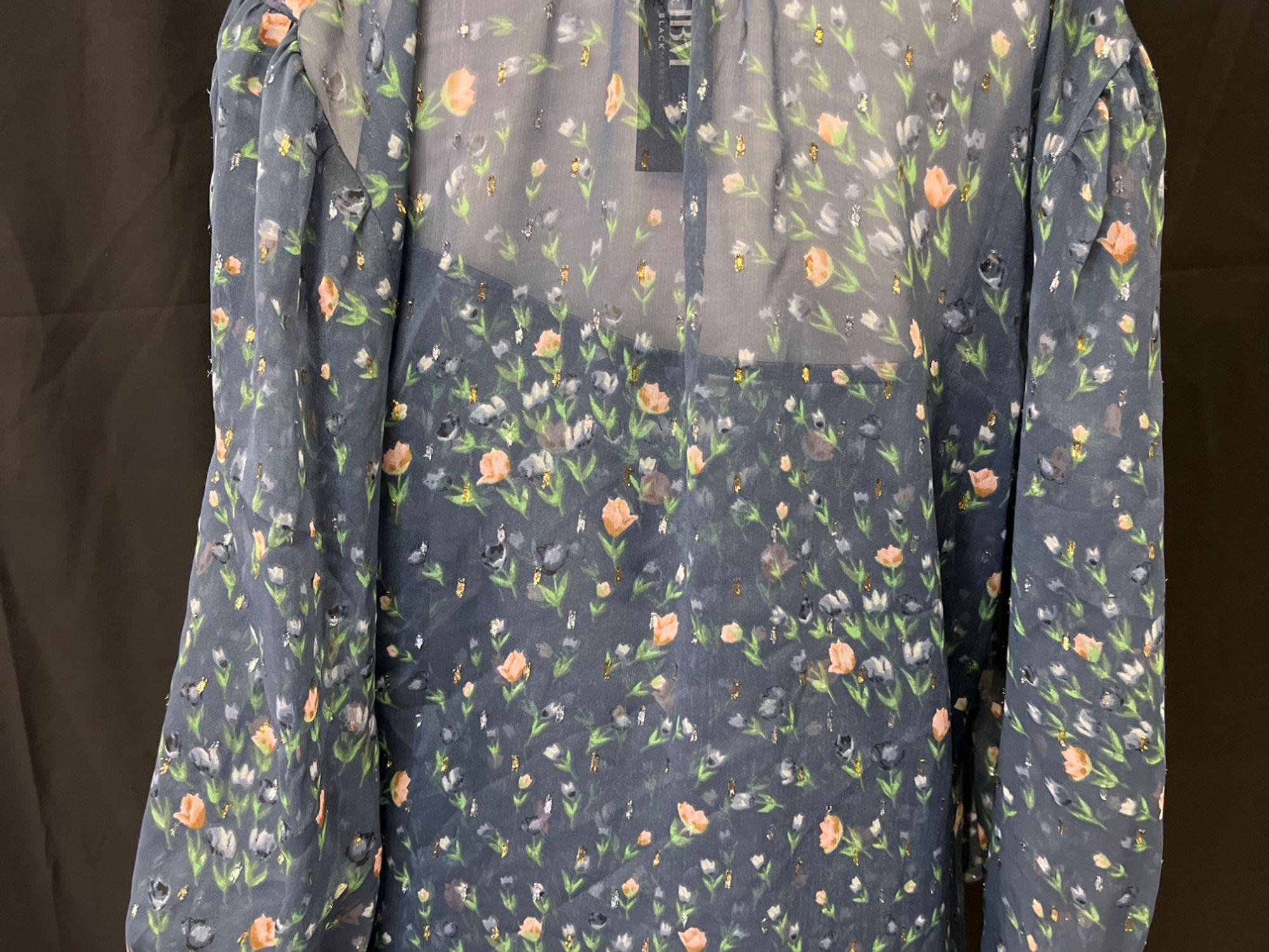 White House Black Market Women's Blue Floral Shirt/Blouse SzM SKU 4189