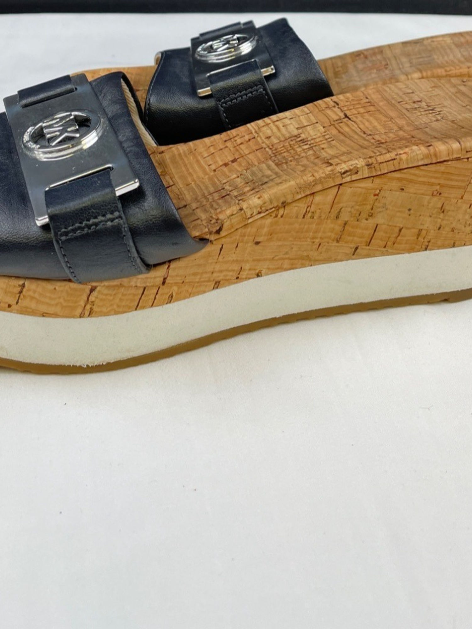 Michael Kors Women's Black Leather Logo Shoes/Sandals Heels 2.5" Sz 7 SKU 4340