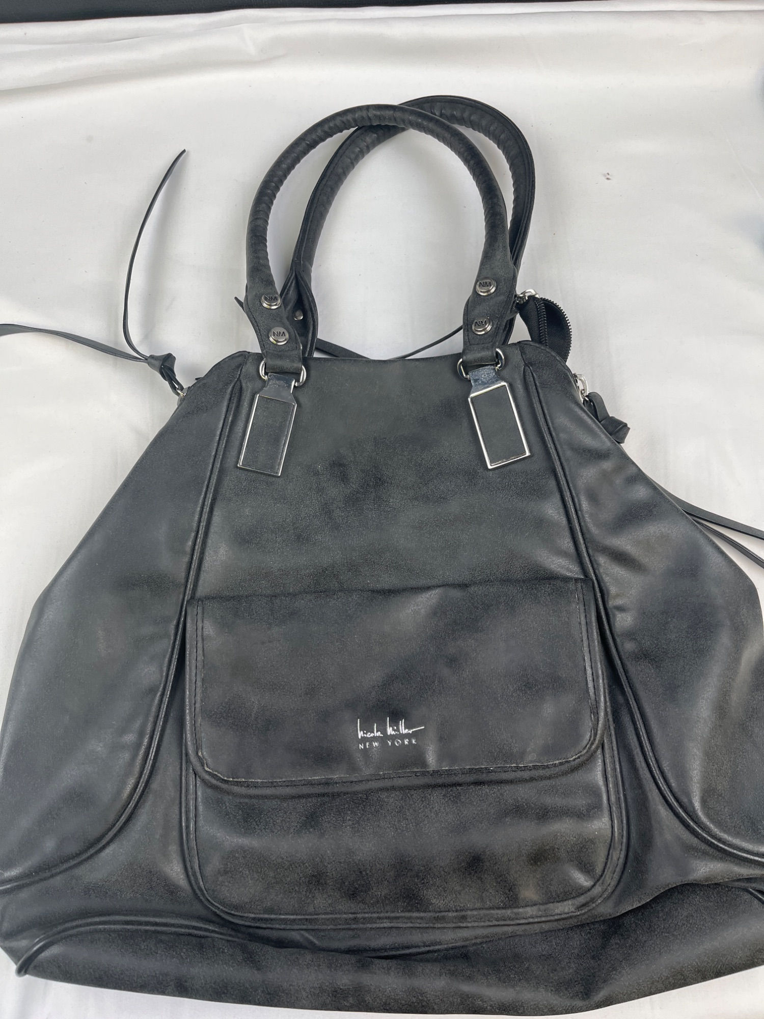 Nicole Miller Women's Black Faux Worn leather Look Shoulder bag SKU 4177