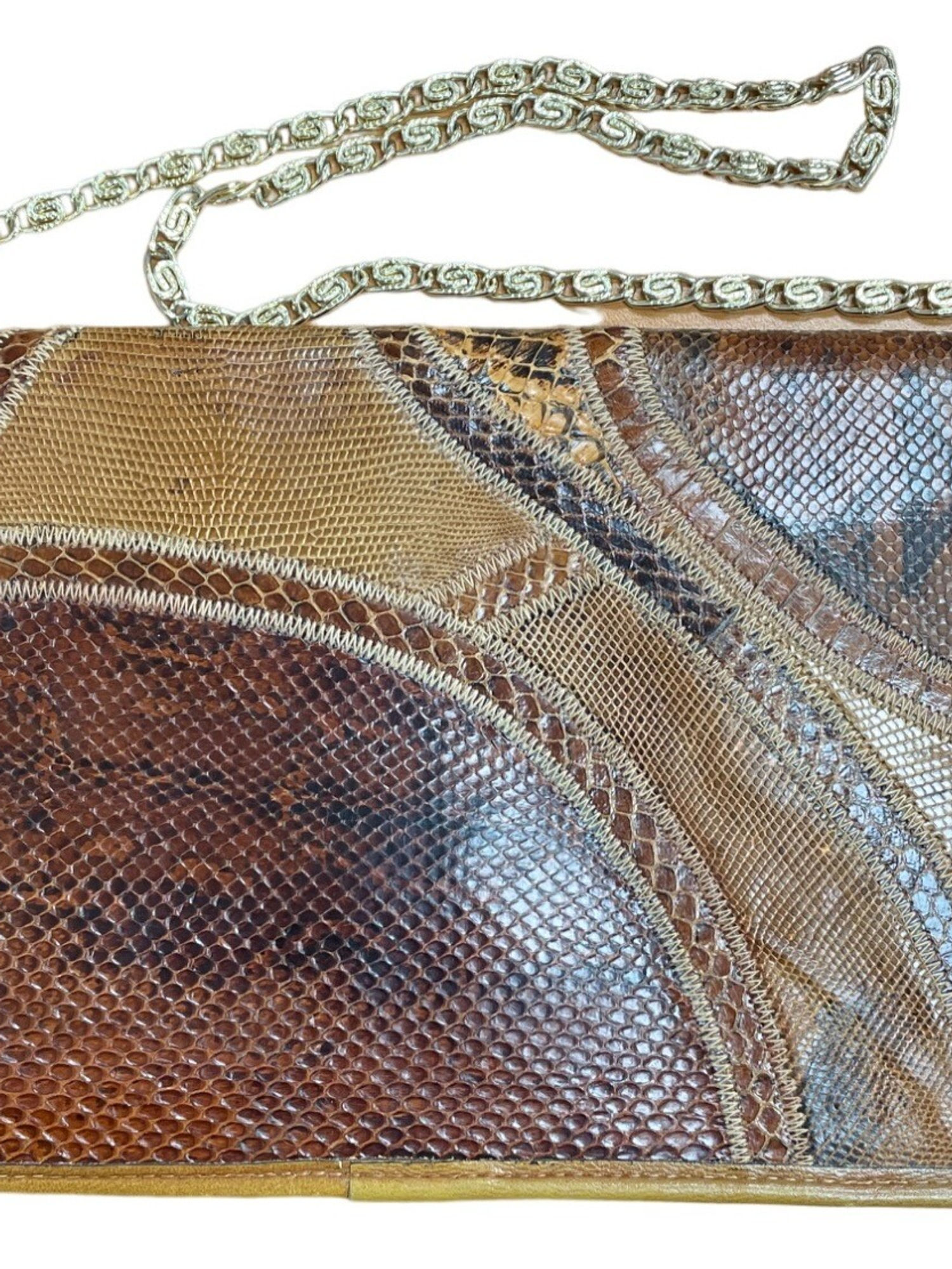 Vintage Bags by Varon Women's Leather Snake Skin Purse with Gold Chain-SKU 1914