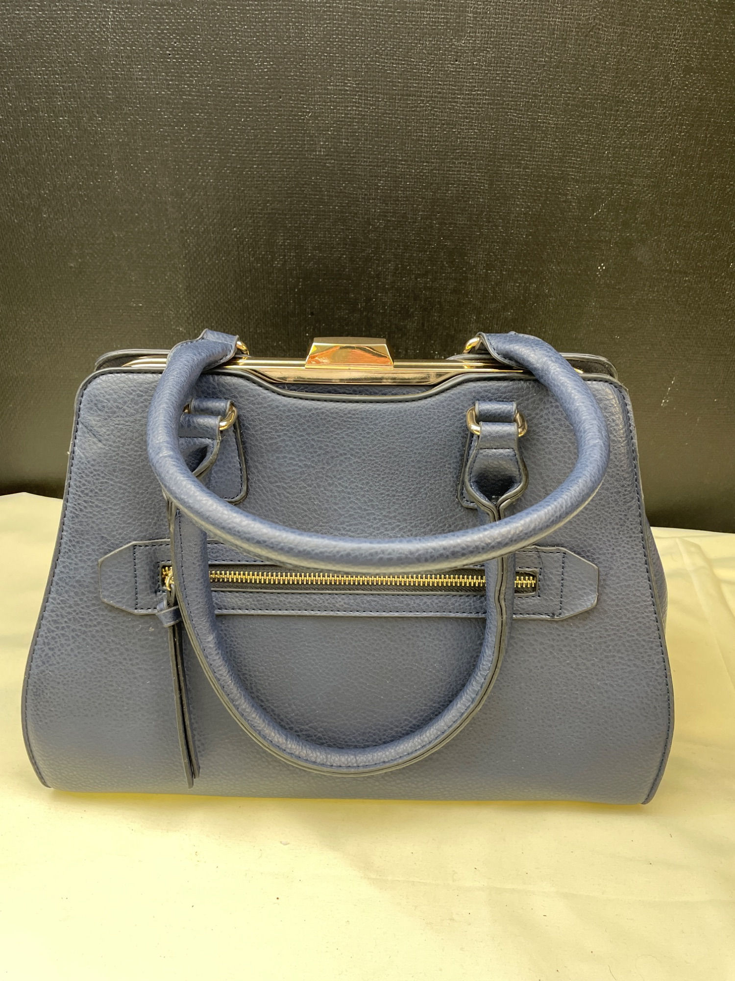 Womens Navy Blue with Gold Accents Handle Bag Satchel Shoulder Bag SKU 6575