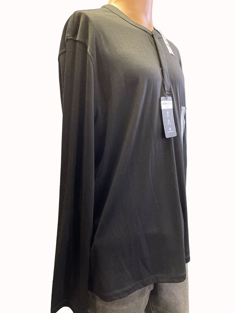 Thumbnail: Alfani Mens Black Stretch Basic Long Sleeve Knit Shirt Size L SKU 6625