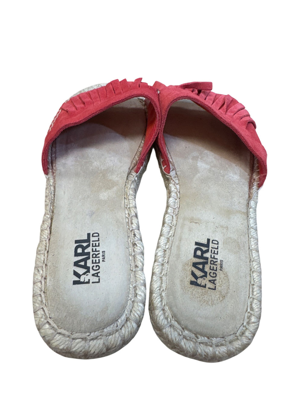 Thumbnail: Karl Lagerfeld Womens Red Suede Fringe Espadrille Sandals Size 11 SKU8125