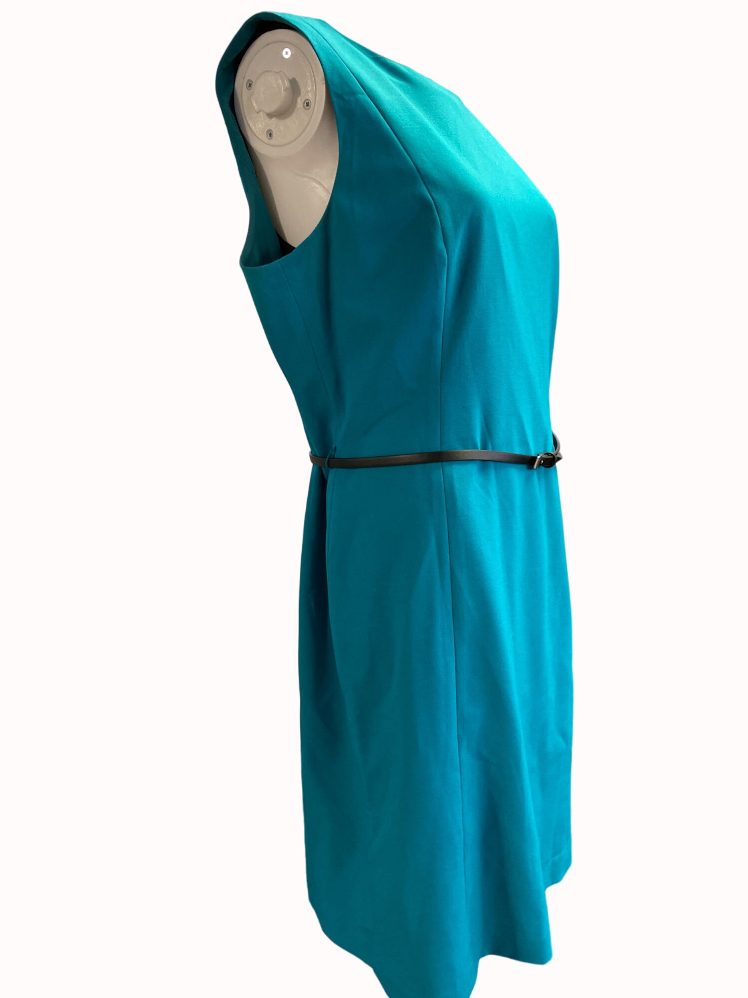 Calvin Klein Womens Aqua Blue Sleeveless Sheath Belted Dress Size 10 SKU 6542