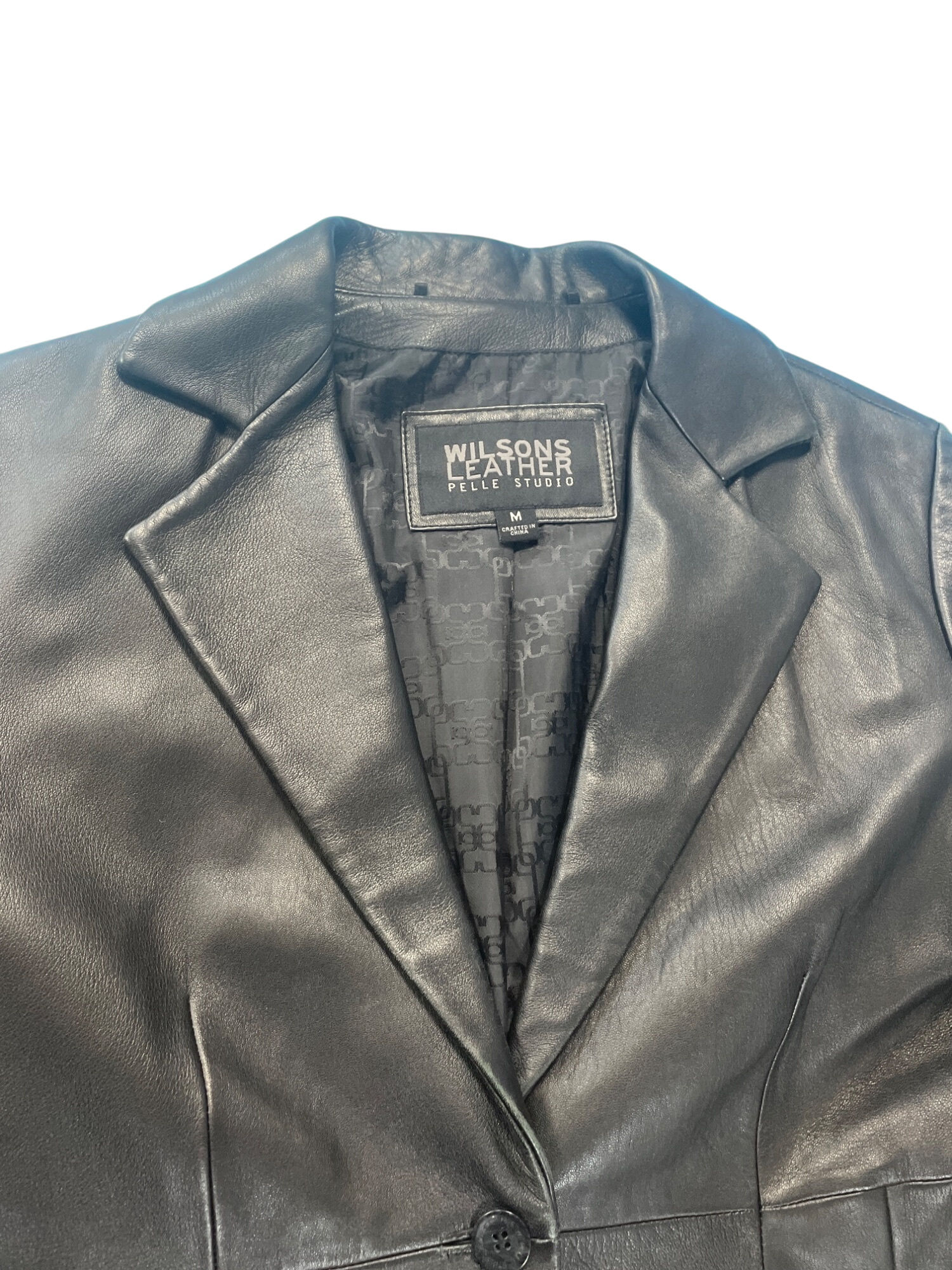 Wilsons Leather Pelle Studio Womens Black Leather Blazer Jacket Sz M SKU 9414