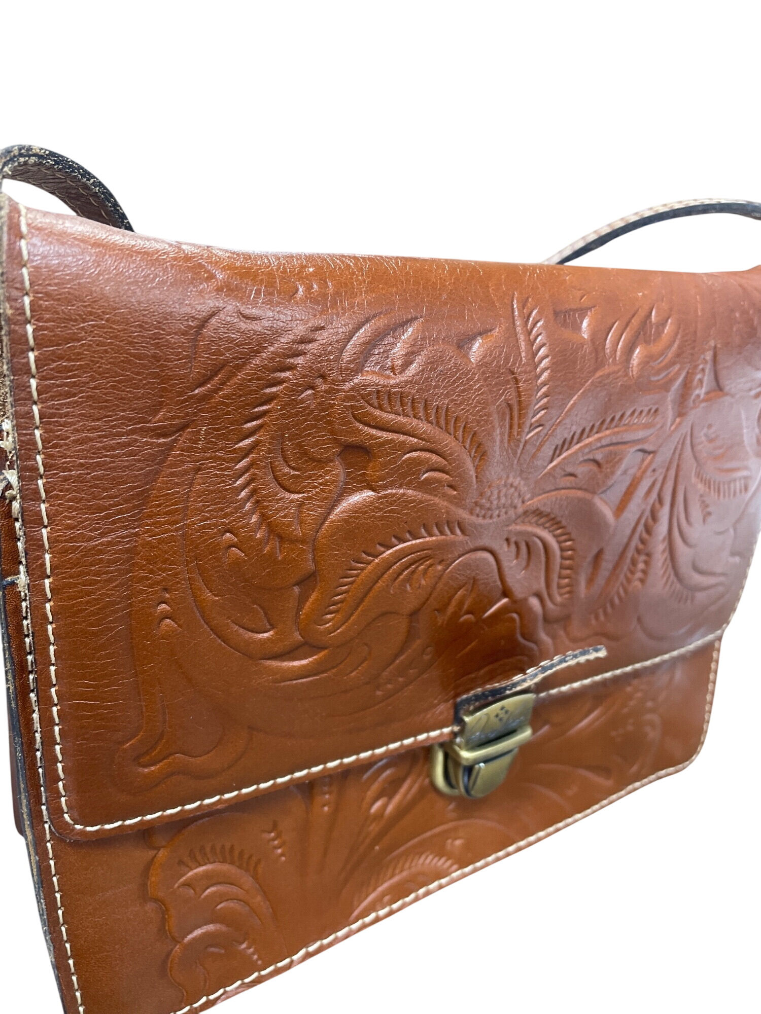 Patricia Nash Womans Brown Vintage Leather Crossbody Shoulder Bag SKU 9490