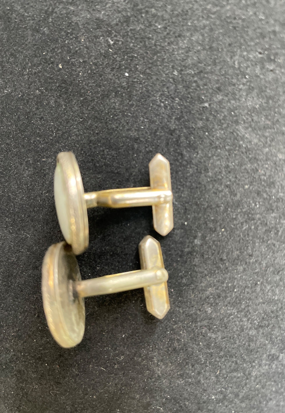 Thumbnail: Vintage Mother of Pearl Men's Cufflinks/ rhinestones/ gold tone SKU 5189