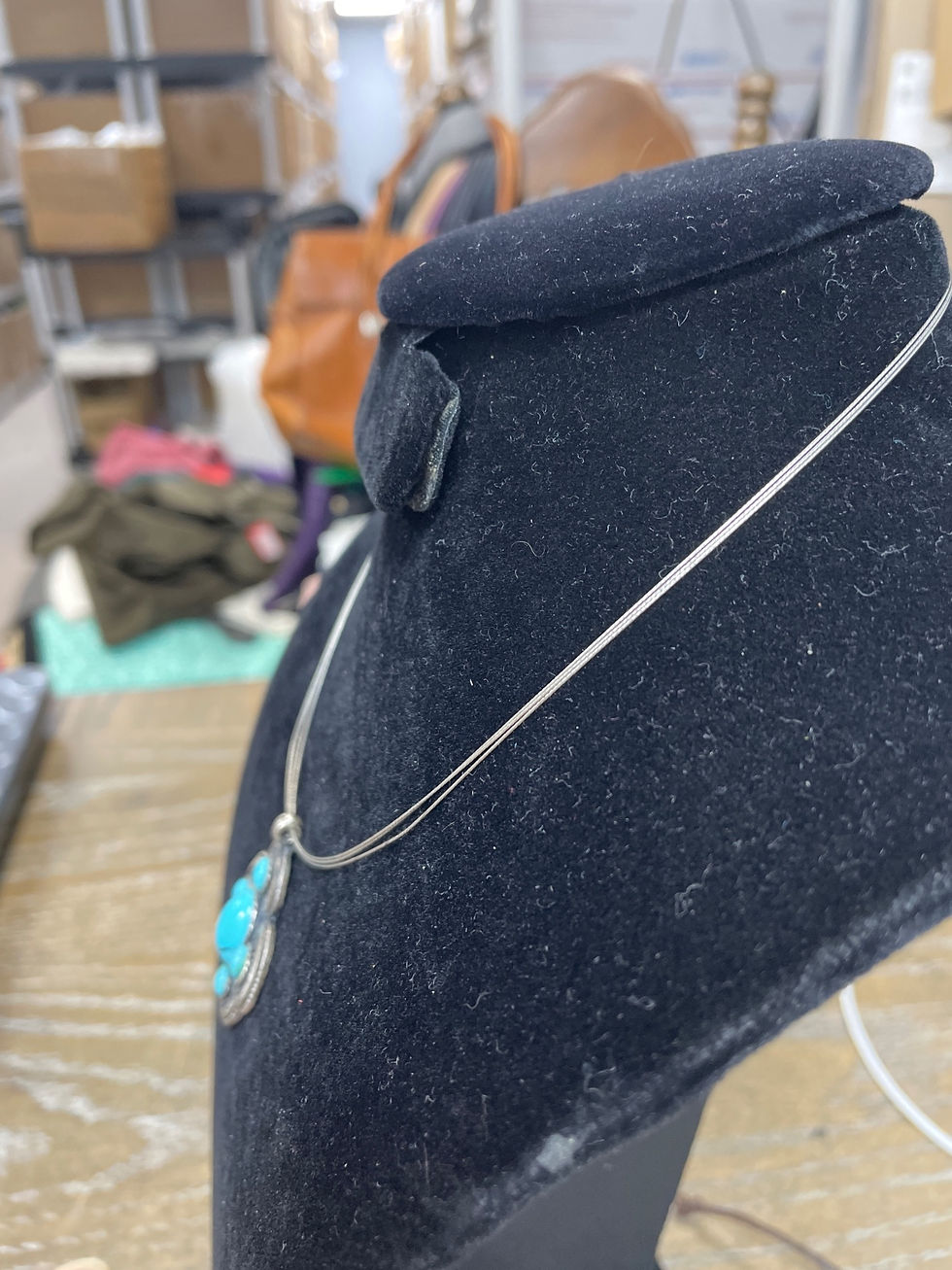 Thumbnail: NY Turquoise stone Silver Necklace and turquoise stone leather Bracelet SKU 9687