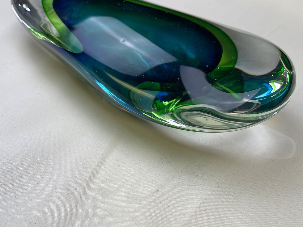 Vintage Tear Drop Hand Blown Glass Paperweight Hues of Clear Blue Green SKU 6129