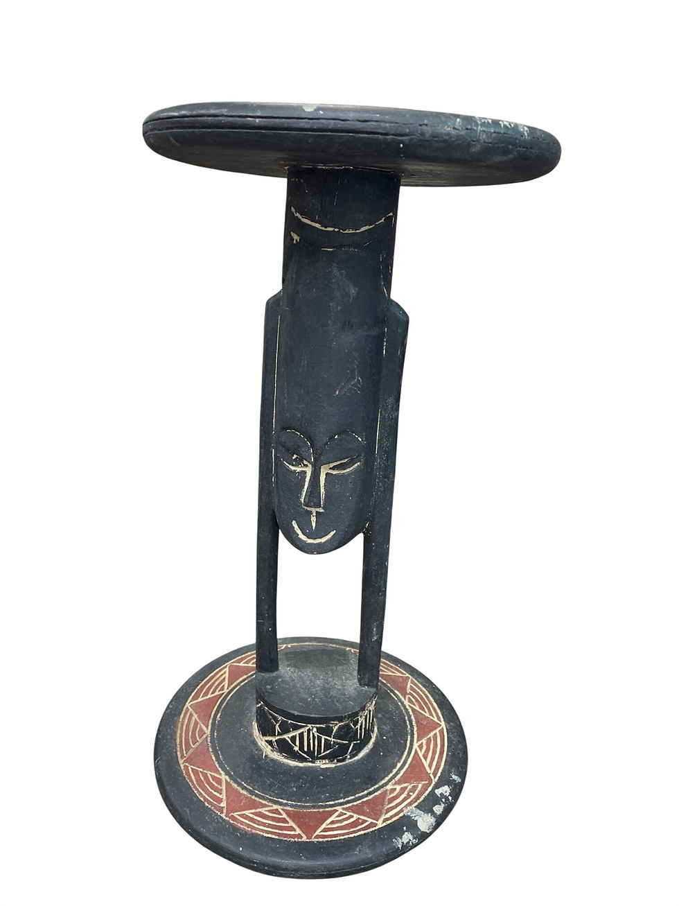 Thumbnail: VTG Black red African style wood mask face carved tribal stand SKU 9738