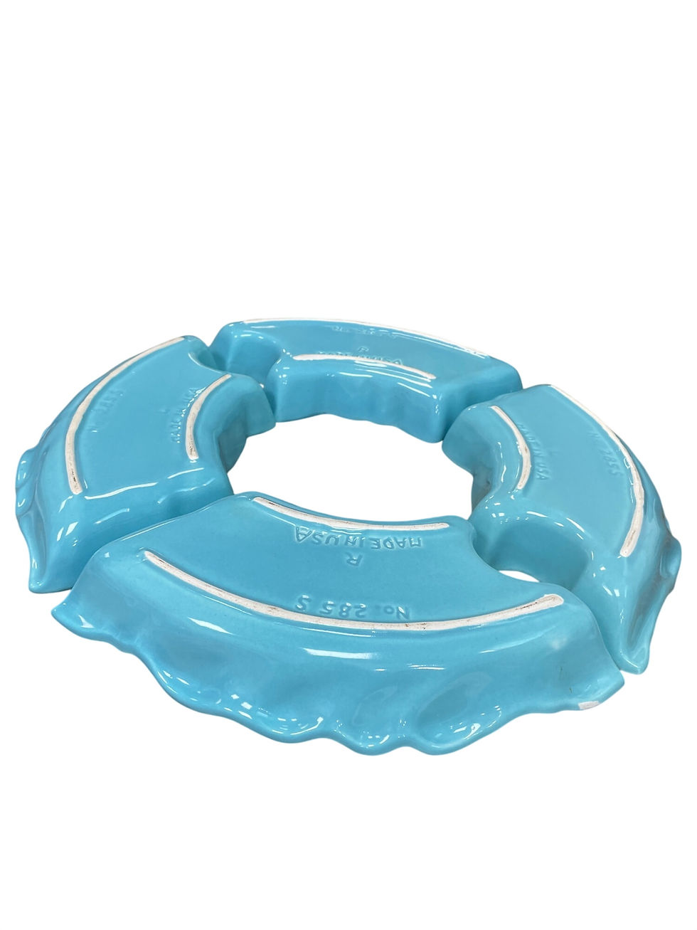 Thumbnail: USA 1950's Vintage Turquoise Leaf Ceramic Serving Platter Set Of 4 SKU 9737