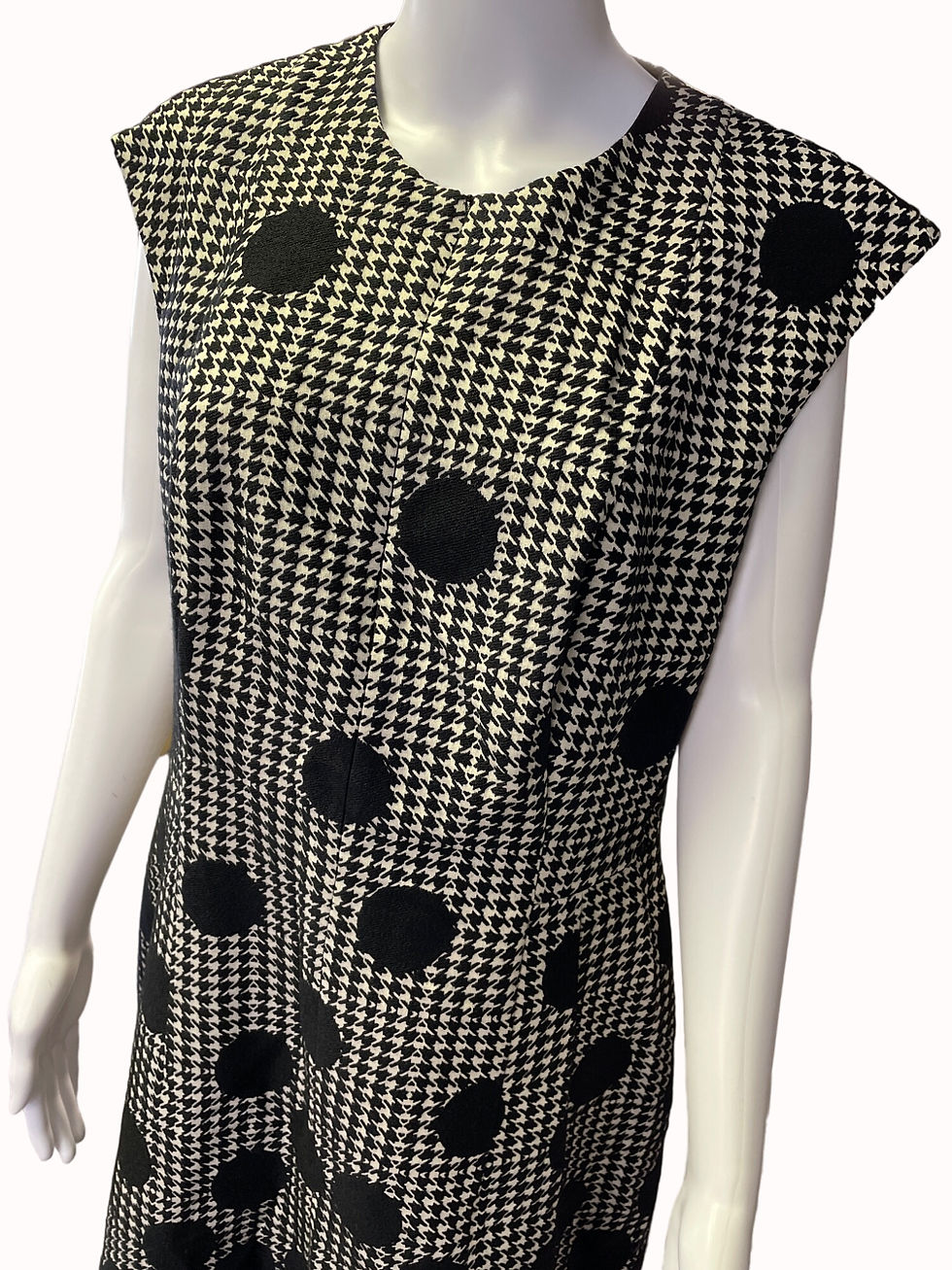 Thumbnail: Akris Punto Women's Black & White Houndstooth Dress Sleeveless Size 12 SKU 5535