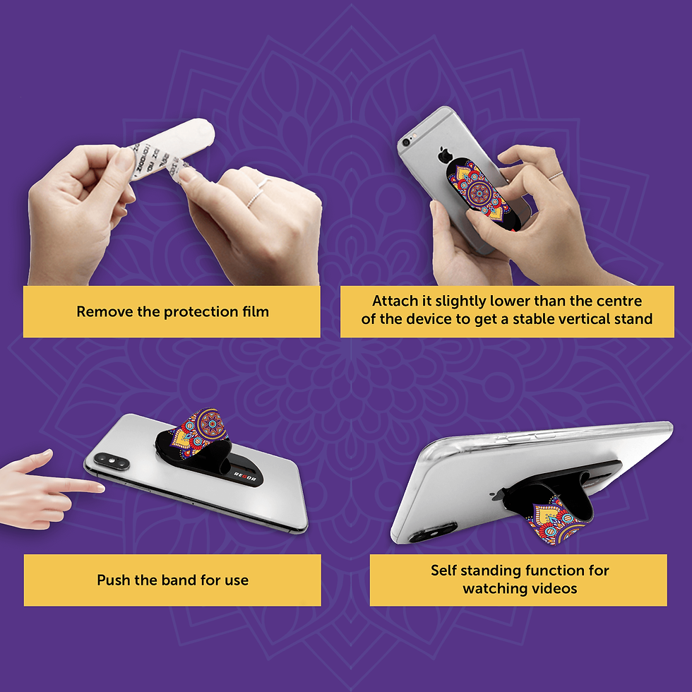 Thumbnail: Finger Grip & Selfie Holder  - Mandala & Black (Pack of 2)