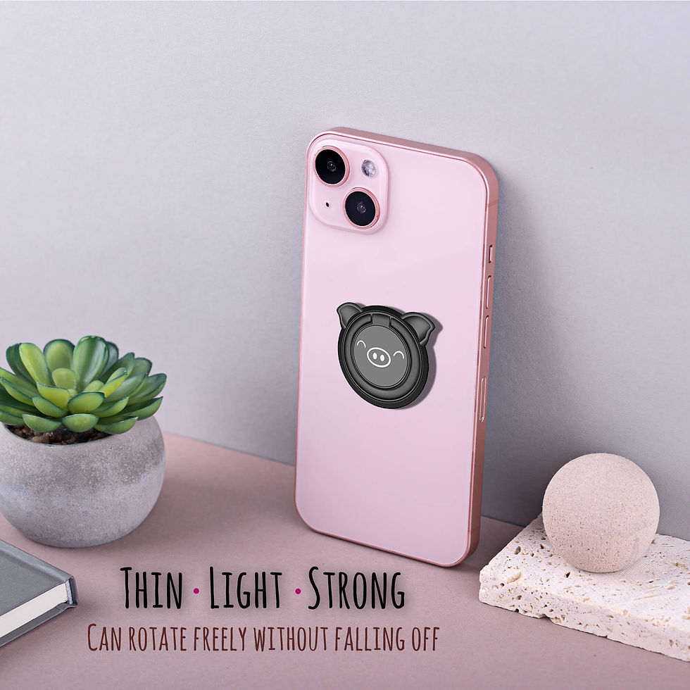 Thumbnail: Finger Grip & Selfie Holder - Pig (Black)